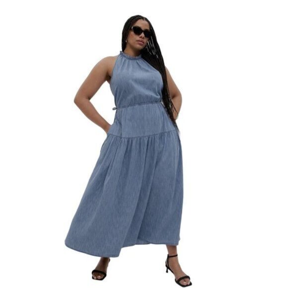 GAP 100% Organic Cotton High Neck Denim Maxi Dress Women's Size XXL NEW with Tag - Picture 6 of 6
